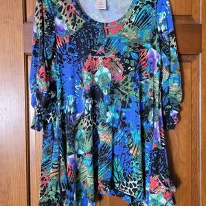 Women's Size Small Philosophy 3/4 Sleeve Tunic Abstract Print Top